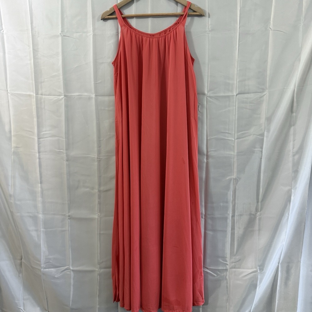 Vintage Womens S Coral‎ Salmon Nightgown Tank Top Long Flowy Maxi Dress